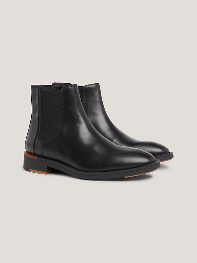 black premium leather chelsea-boot für herren - tommy hilfiger