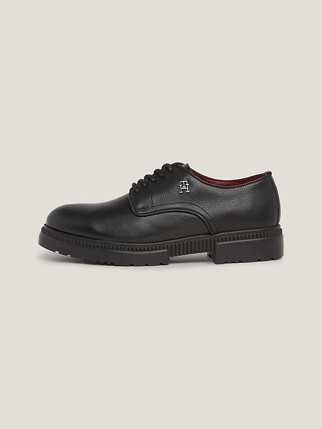 black th comfort leather cleat lace-up shoes for men tommy hilfiger