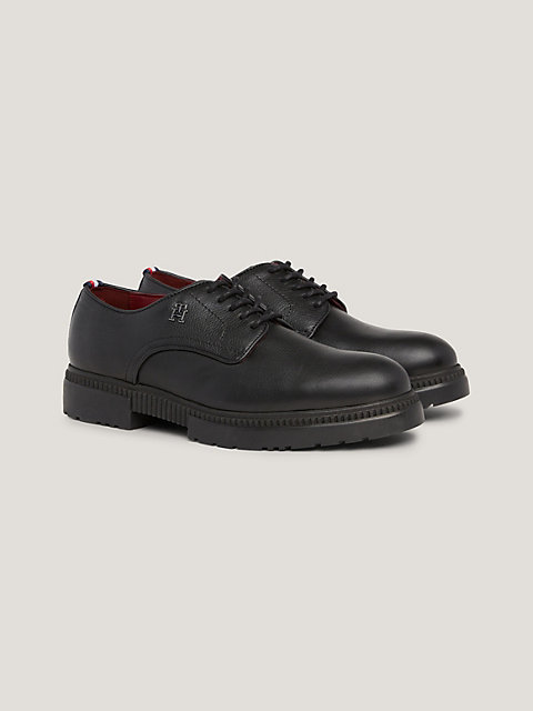 black th comfort leather cleat lace-up shoes for men tommy hilfiger