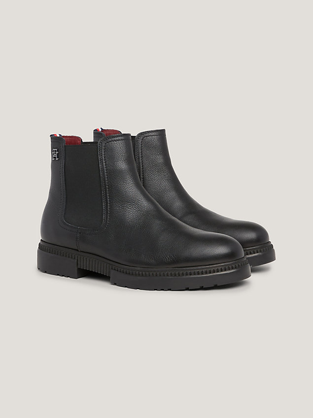 black th comfort water repellent leather cleated boots for men tommy hilfiger