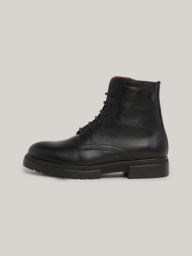 black th comfort leather water-repellent lace-up boots for men tommy hilfiger