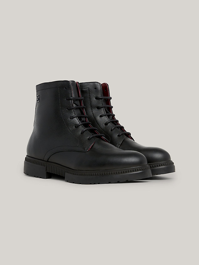 black th comfort leather water-repellent lace-up boots for men tommy hilfiger