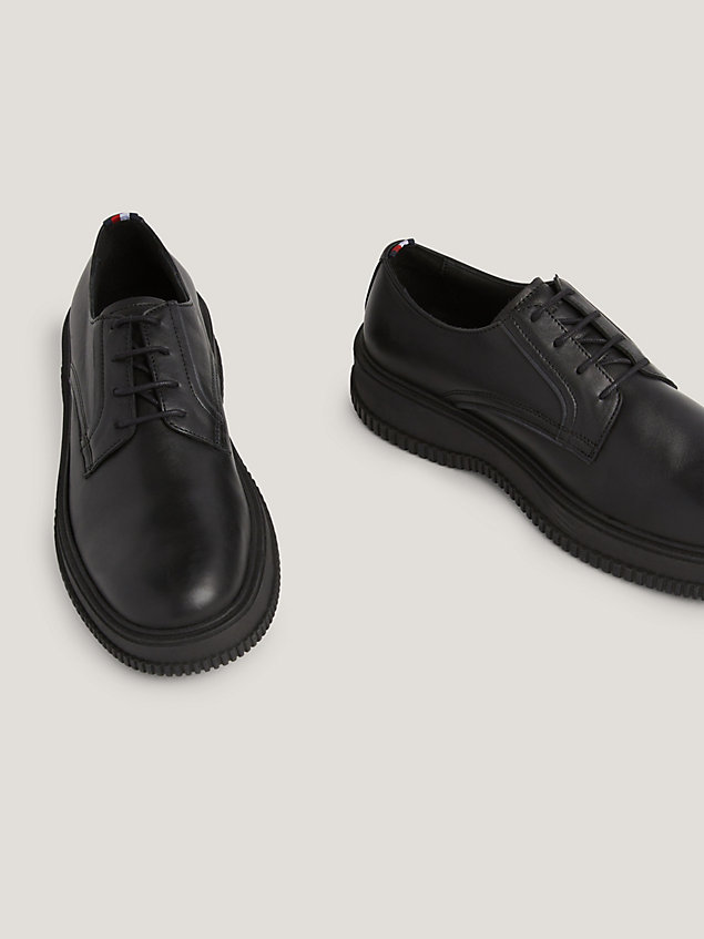 black water repellent leather lace-up derby shoes for men tommy hilfiger