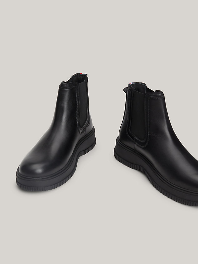 black water-repellent leather chelsea boots for men tommy hilfiger