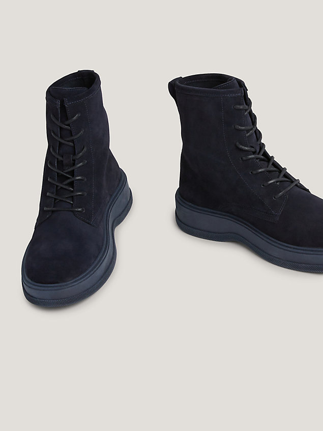 blue water repellent suede lace-up ankle boots for men tommy hilfiger