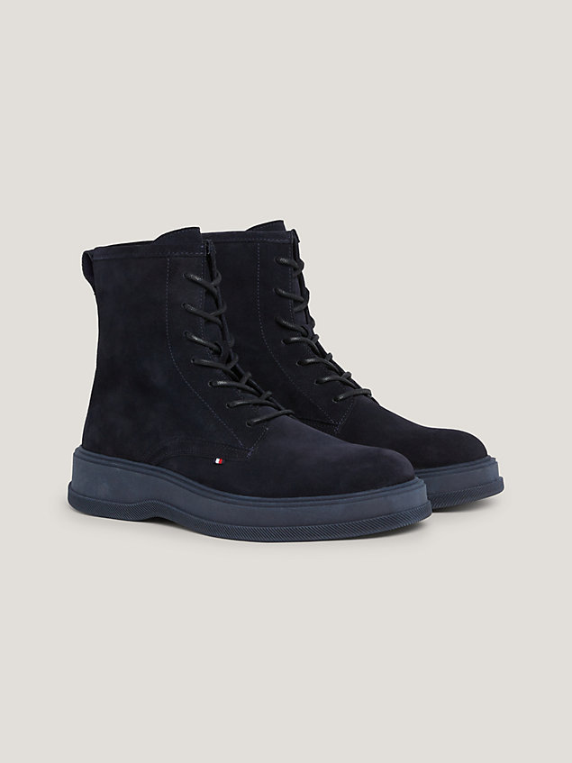 blue water repellent suede lace-up ankle boots for men tommy hilfiger
