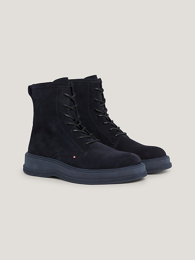 Water Repellent Suede Lace-Up Ankle Boots | Blue | Tommy Hilfiger