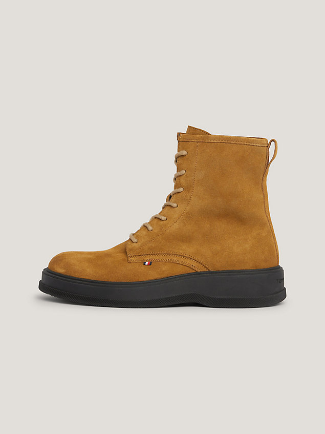 brown water repellent suede lace-up ankle boots for men tommy hilfiger