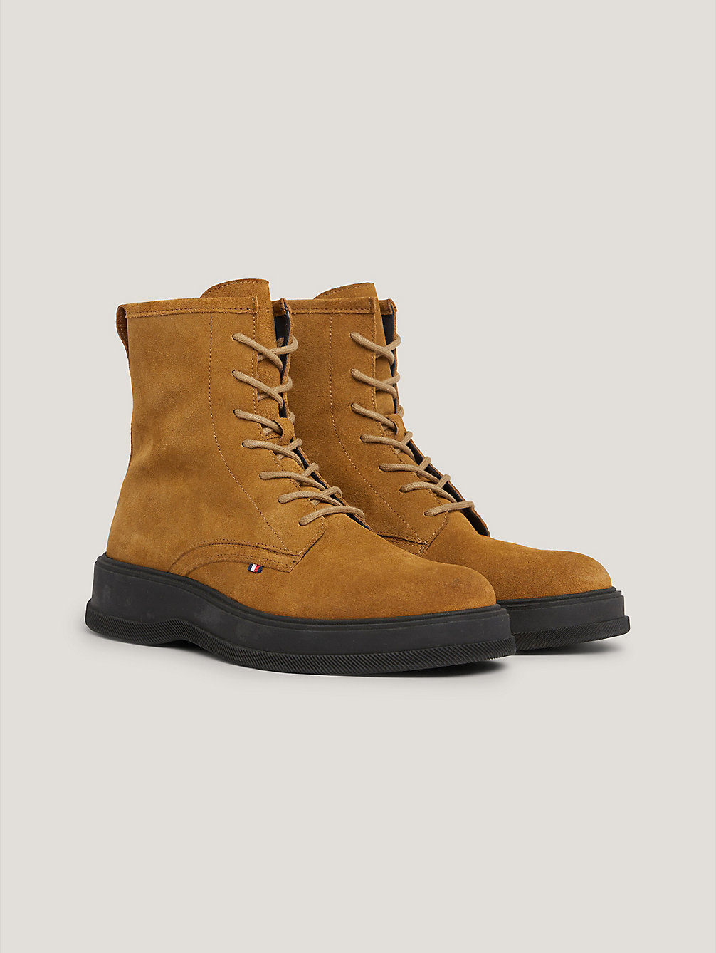 brown water repellent suede lace-up ankle boots for men tommy hilfiger