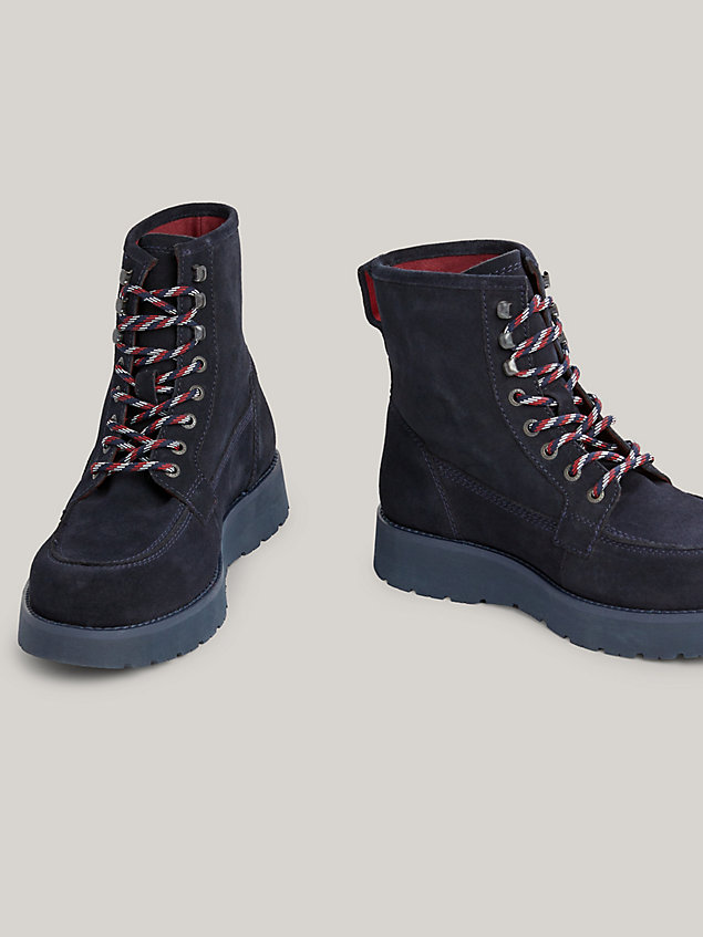 blue suede lace-up ankle boots for men tommy hilfiger