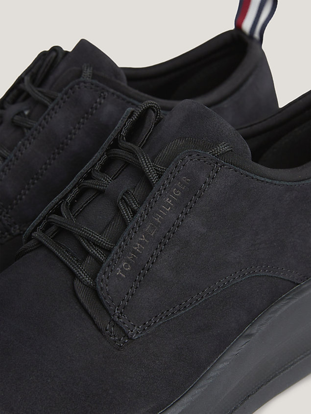 black nubuck leather hybrid chunky trainer shoes for men tommy hilfiger