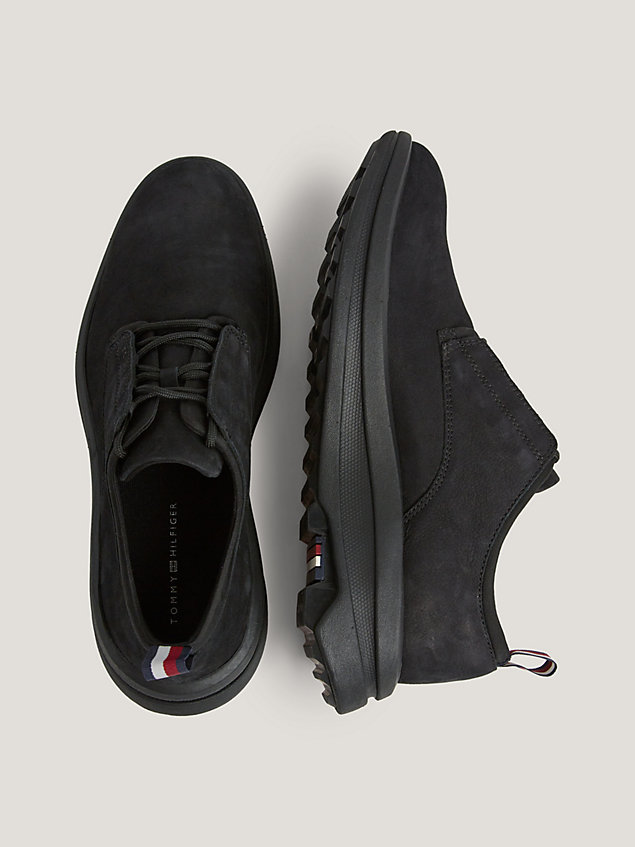 black nubuck leather hybrid chunky trainer shoes for men tommy hilfiger