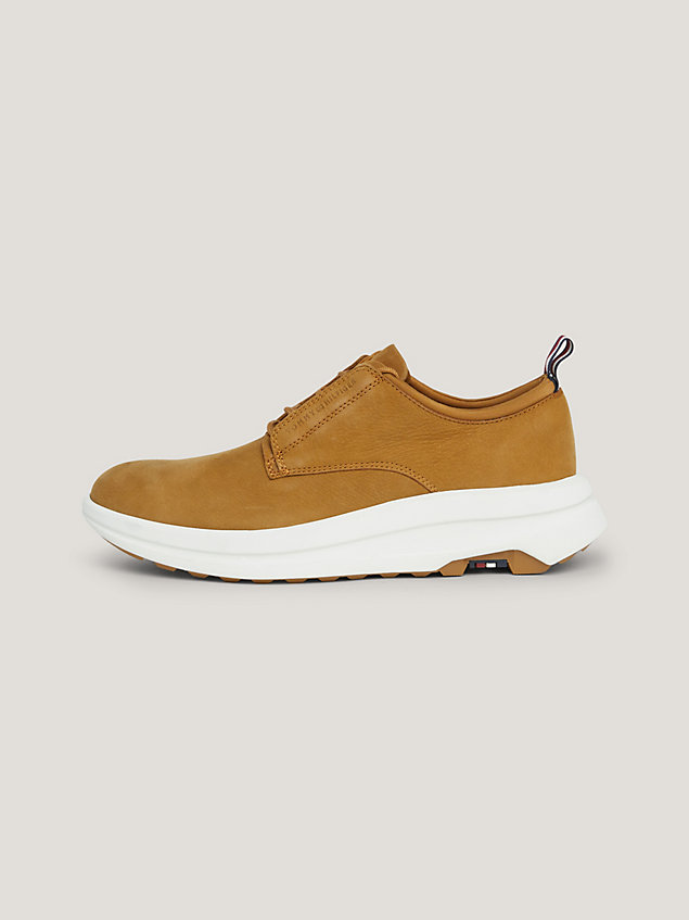 brown nubuck leather hybrid chunky trainer shoes for men tommy hilfiger