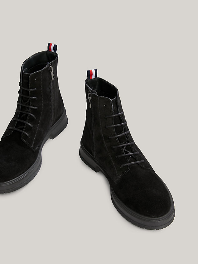 black sznurowane buty do kostki z zamszu dla mężczyźni - tommy hilfiger