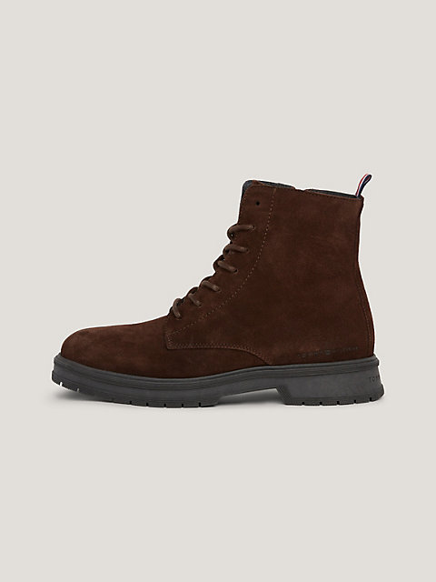 brown suede lace-up ankle boots for men tommy hilfiger