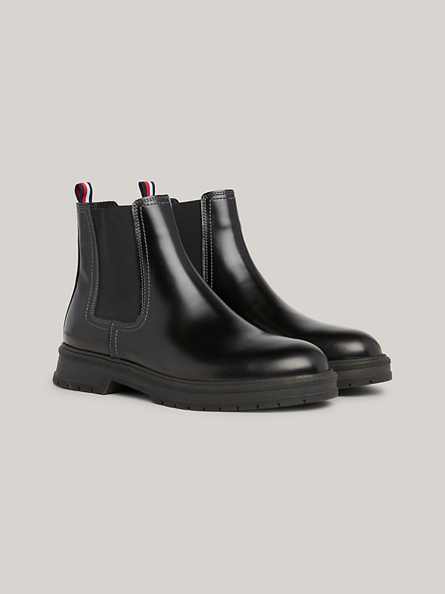 black leather pull-on chelsea boots for men tommy hilfiger