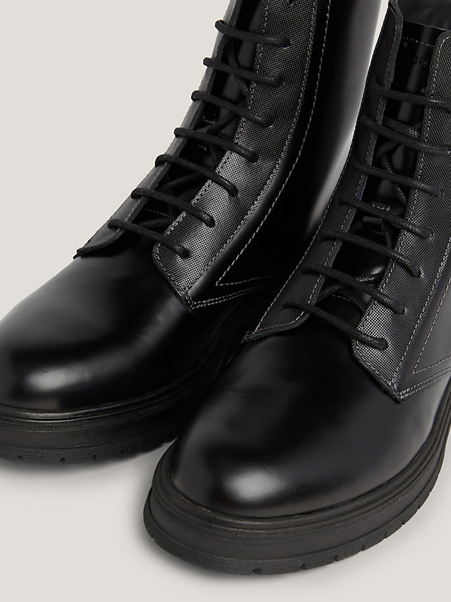 black leather lace-up ankle boots for men tommy hilfiger