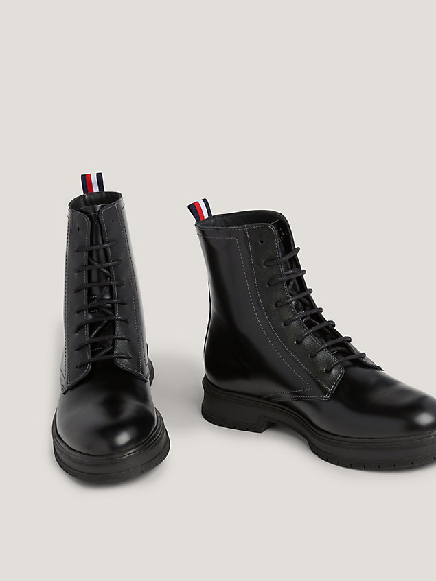 black lace-up ankle boot aus leder für herren - tommy hilfiger