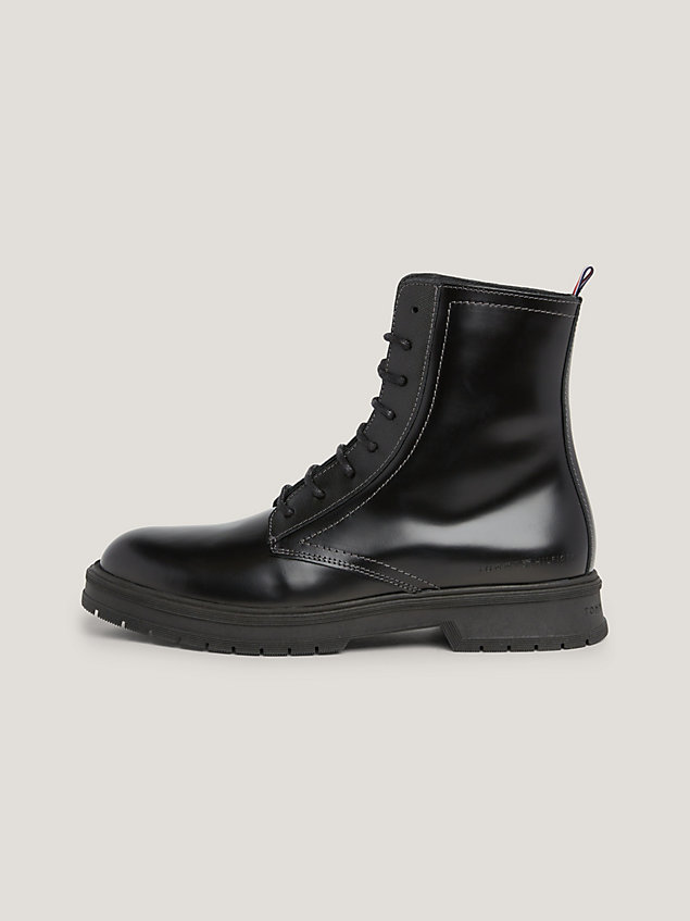 black leather lace-up ankle boots for men tommy hilfiger