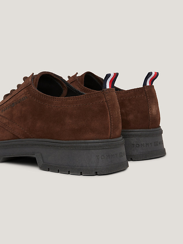 brown suede lace-up derby shoes for men tommy hilfiger