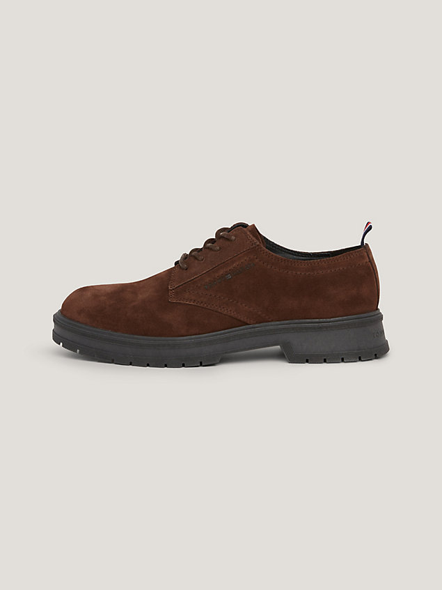 brown suede lace-up derby shoes for men tommy hilfiger