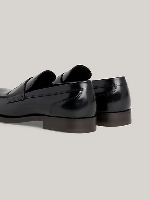 black crest leather slip-on loafers for men tommy hilfiger