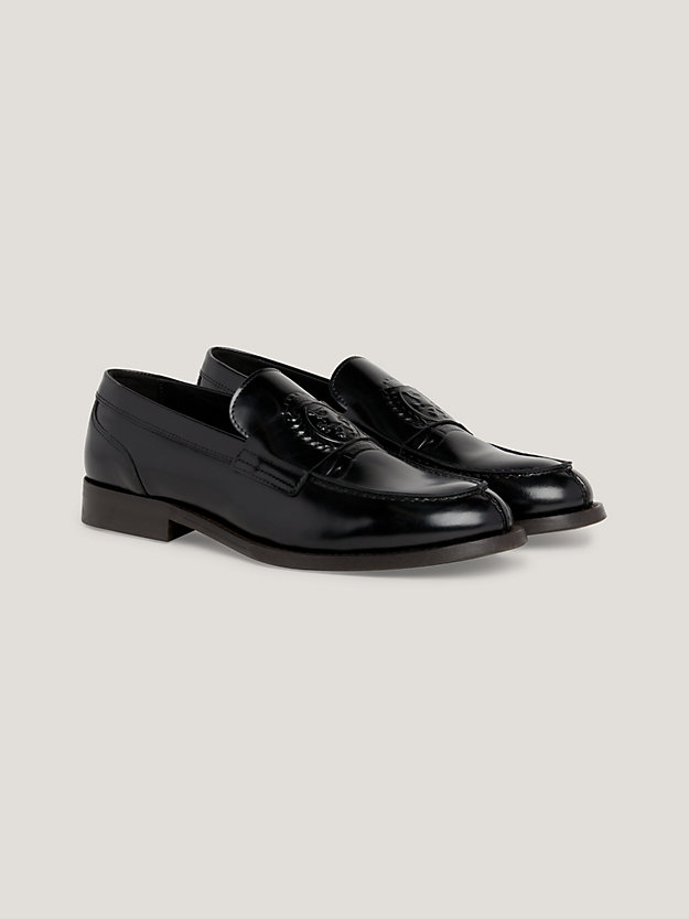 black crest leather slip-on loafers for men tommy hilfiger