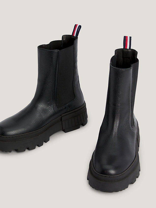 black elevated leather chunky sole chelsea boots for men tommy hilfiger