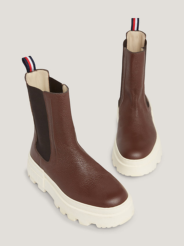 brown elevated leather chunky sole chelsea boots for men tommy hilfiger