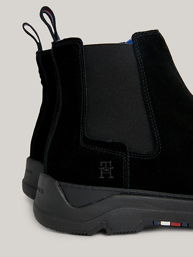 black premium suede hybrid chelsea boots for men tommy hilfiger