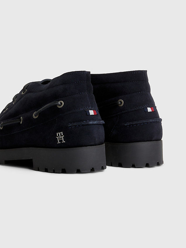blue classics suede lace-up boat boots for men tommy hilfiger