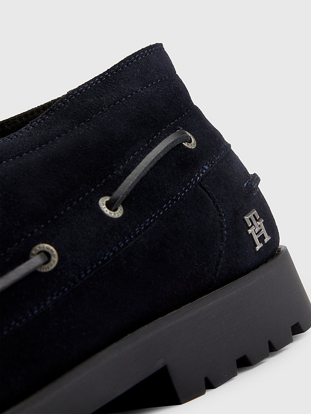 blue classics suede lace-up boat boots for men tommy hilfiger