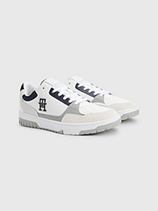 white leather cupsole basketball trainers for men tommy hilfiger