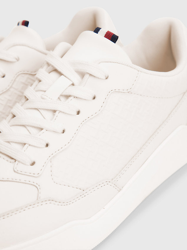 beige elevated leather monogram trainers for men tommy hilfiger