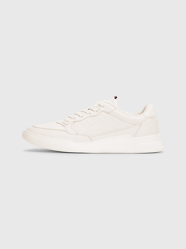 beige elevated leather monogram trainers for men tommy hilfiger