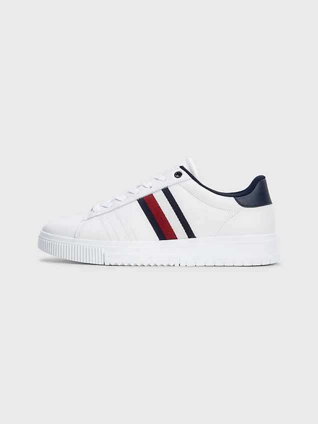 white leather signature tape cupsole trainers for men tommy hilfiger