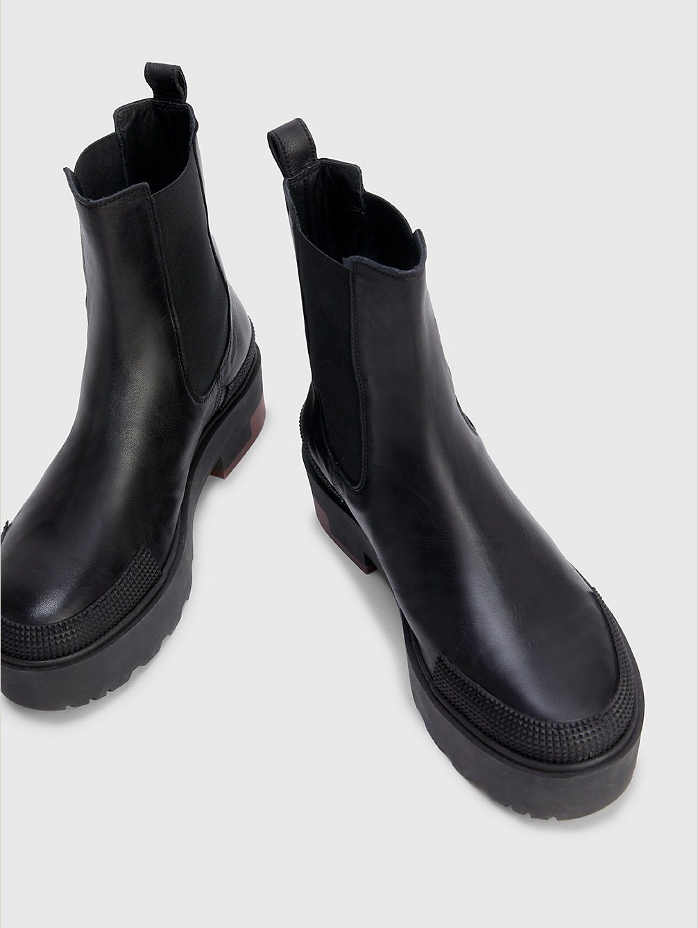 black leder-ankle boot mit wappen und dicker sohle für herren - tommy hilfiger