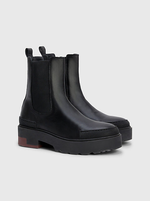 black crest chunky sole leather ankle boots for men tommy hilfiger