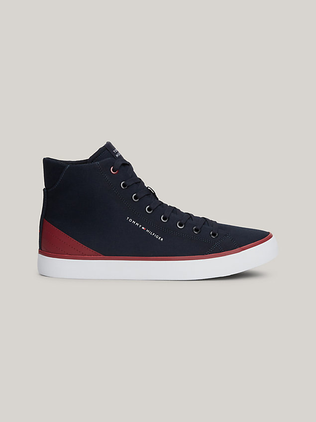 blue canvas high-top trainers for men tommy hilfiger