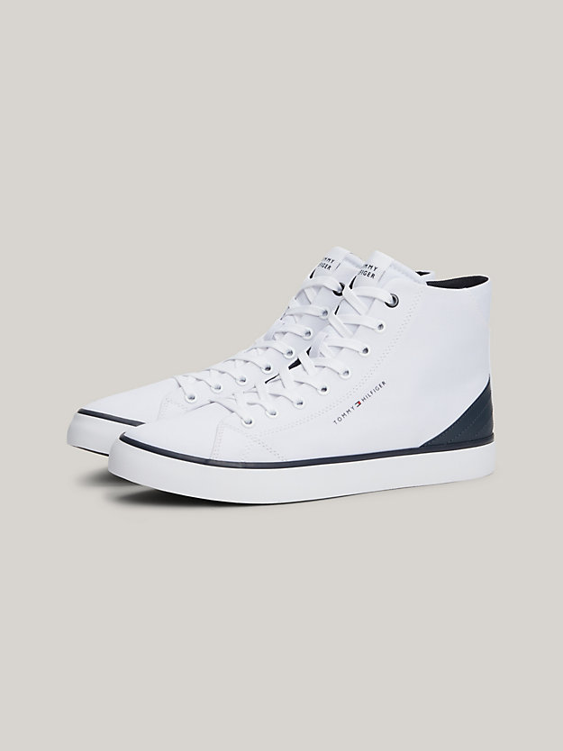 WHITE Logo Mid-Top Canvas Trainers for men TOMMY HILFIGER
