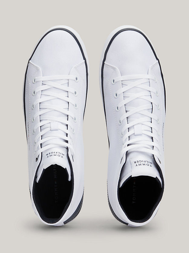 WHITE Logo Mid-Top Canvas Trainers for men TOMMY HILFIGER