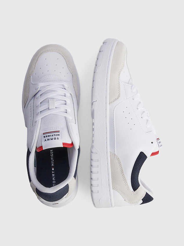 white mixed texture cupsole basketball trainers for men tommy hilfiger