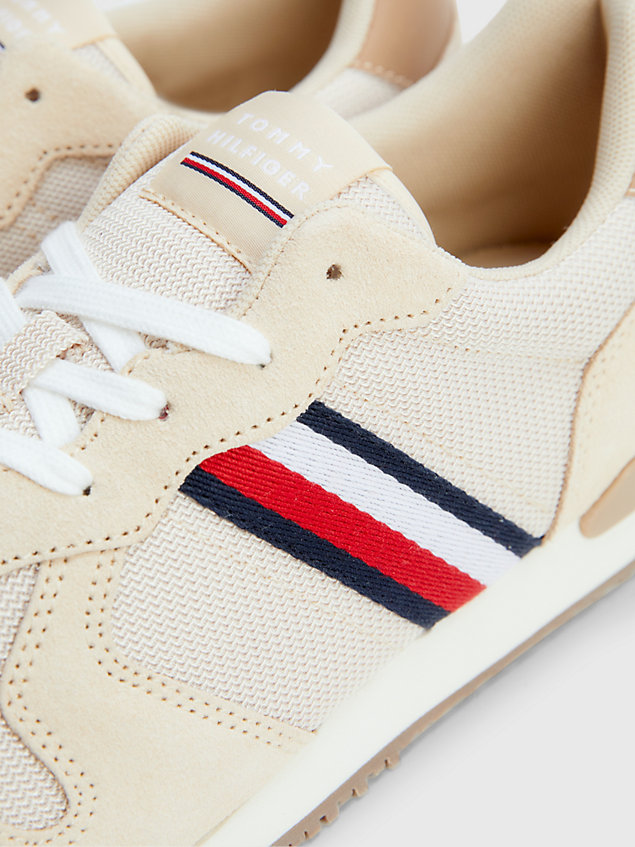 beige iconic mixed runner cupsole trainers for men tommy hilfiger