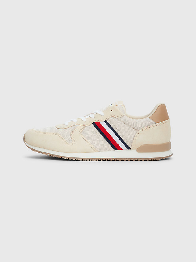 beige iconic mixed runner cupsole trainers for men tommy hilfiger