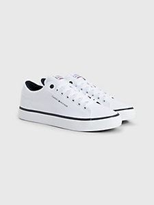 white canvas logo lace-up trainers for men tommy hilfiger