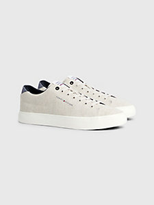 beige chambray linen jacquard trainers for men tommy hilfiger