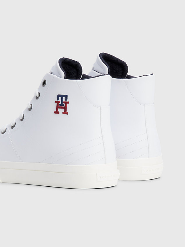 white leather monogram mid-top trainers for men tommy hilfiger