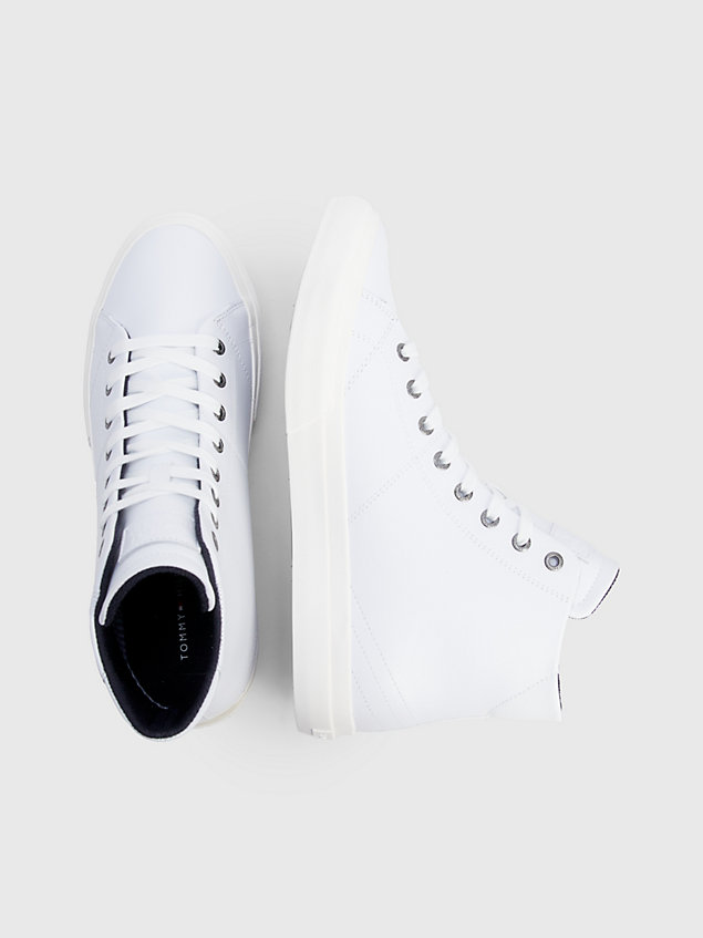 white leather monogram mid-top trainers for men tommy hilfiger
