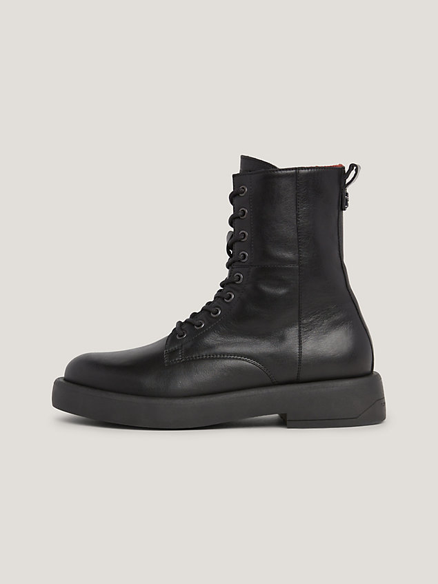 black check lined lace-up leather boots for men tommy hilfiger