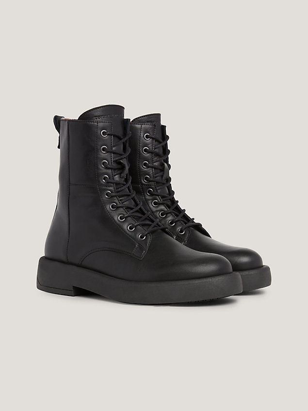 black check lined lace-up leather boots for men tommy hilfiger